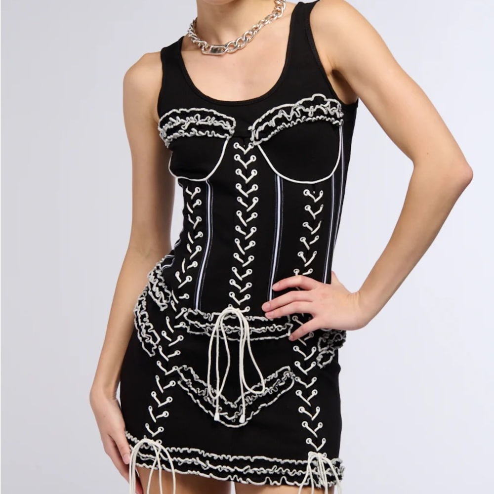 Black and White Lace-Up Dress